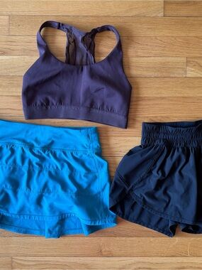 lululemon athletica Black and Bright Blue Women's Athletic Skorts & Bra Set